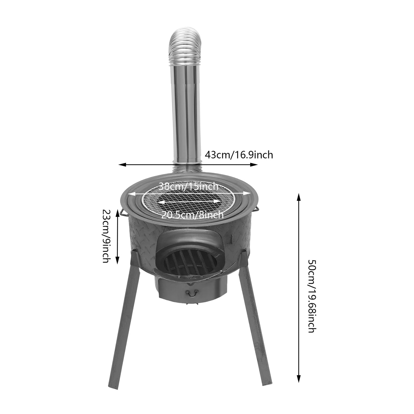 Portable Wood Burning Stove with 3 Wok Rings – Heavy-Duty Steel Construction, 220lbs Load Capacity, Tripod Stable Design, Includes Chimney, Ashtray, Grill Grate & Tools, Perfect for Outdoor Cooking, Camping, BBQ, Boiling, S