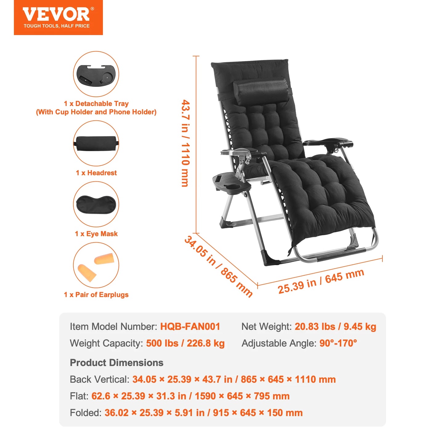 Zero Gravity Chair Zero Gravity Recliner Lounge Chair Adjustable Anti-Gravity Chair with Cushion Footrest and Cupholder