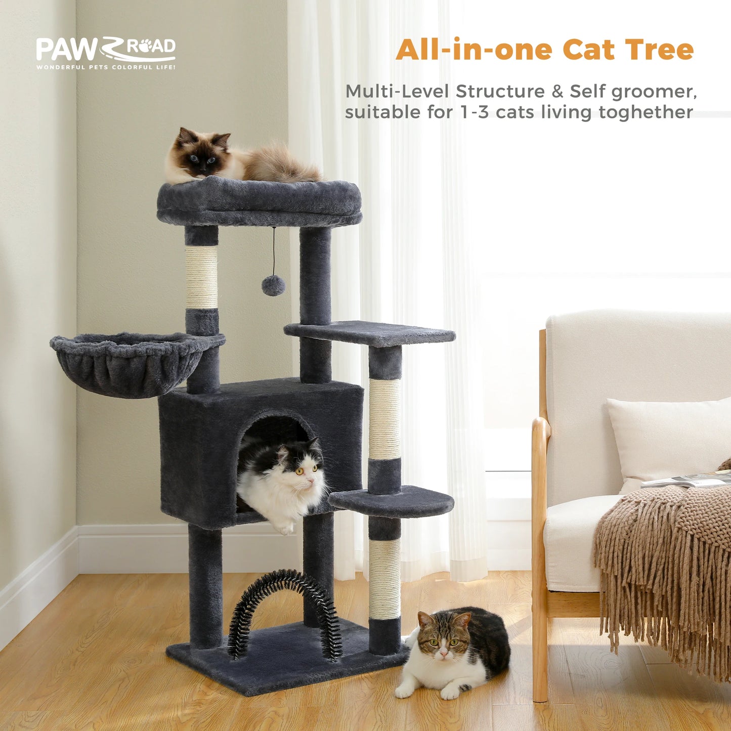 Multi-Level Cat Tree Tower with Sisal Scratching Posts, and Pad Soft Top Perch, Large Cat Condo for Indoor Cat Scratchers, Cat Toys