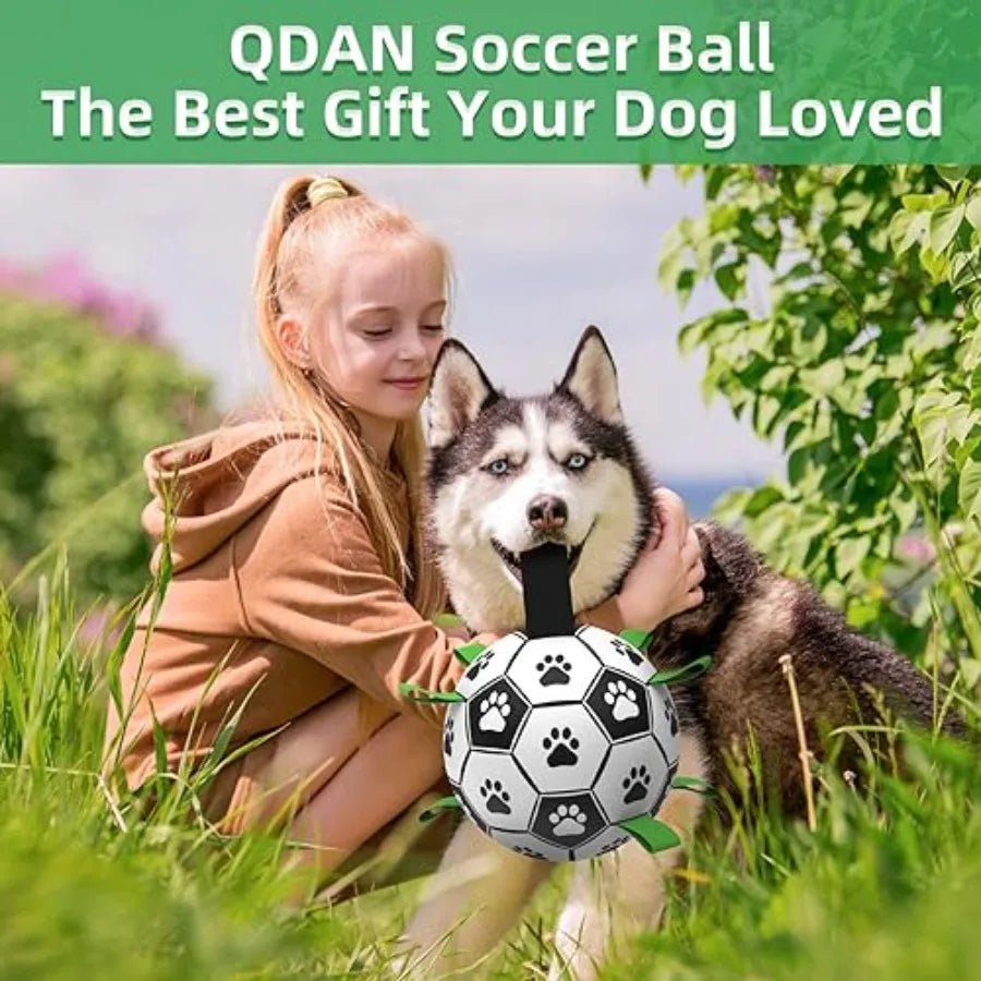 Dog Toys Extra Large Soccer Ball with Straps Tug Toy Water Toy Durable Dogs Balls World Cup for Large 9 Inch