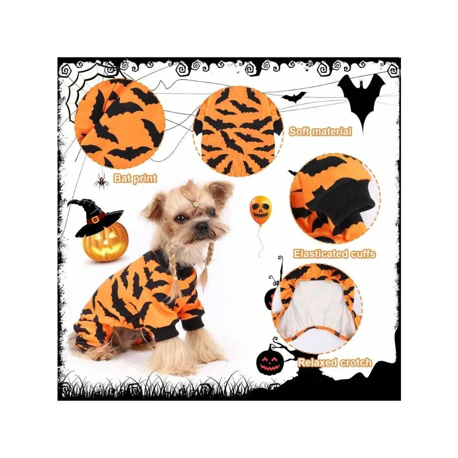 【New style】Dog Pajamas Halloween Orange Bat Dog Pjs Pet Pajamas Halloween Doggy Costumes Fleece Doggie Sweater Holiday Party