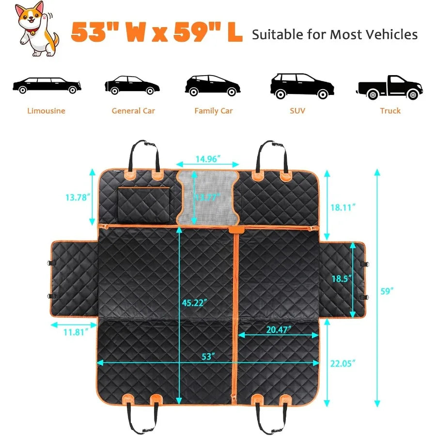 6-in-1 Dog Car Seat Cover for Back Seat Waterproof Dog Car Hammock with Mesh Window Non-Slip Pet Backseat Protector for Cars Trucks