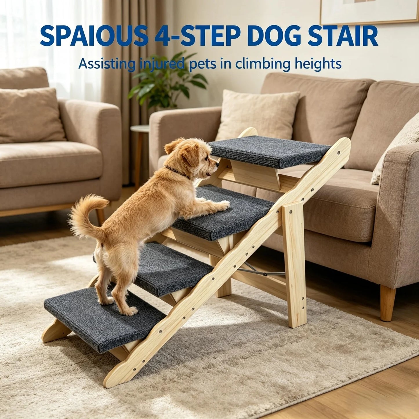2-in-1 Collapsible Wooden Dog Stairs and Ramp for Bed, Couch, or Car – 3-Step /4-Step Anti-Slip Pet Ladder, Stable Indoor Dog Furniture, Supports Small to Large Dogs Up to 150 lbs