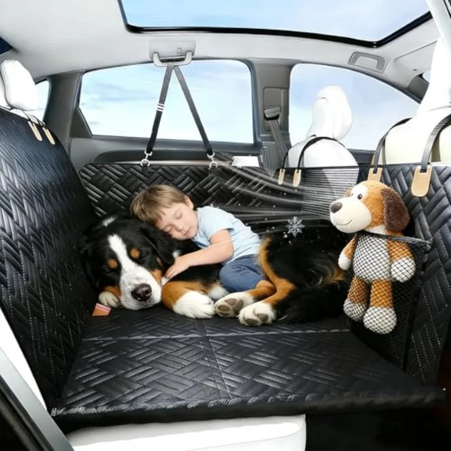Dog Car Seat Cover 600D Heavy Duty Waterproof Pet Back Seat Extender with Hard Bottom Nonslip Scratch Proof Dog Hammock Machine