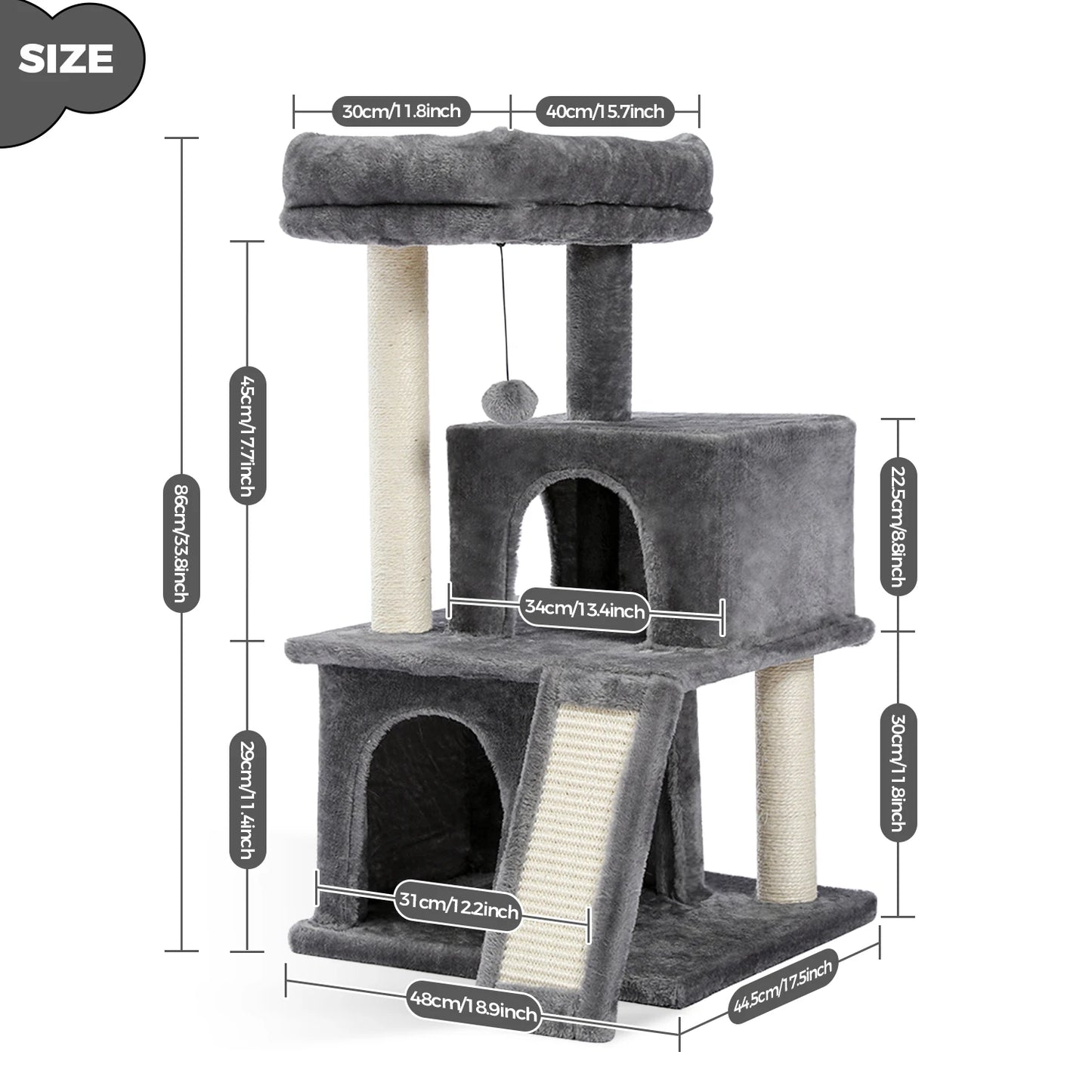 Cat Tree with Natural Sisal Scratching Post, Comfortable Condo, Spacious Top Perch, Cat Accessories, Toy, Cat Tower for Indoor Cats