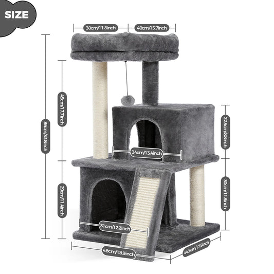 Cat Tree with Natural Sisal Scratching Post, Comfortable Condo, Spacious Top Perch, Cat Accessories, Toy, Cat Tower for Indoor Cats