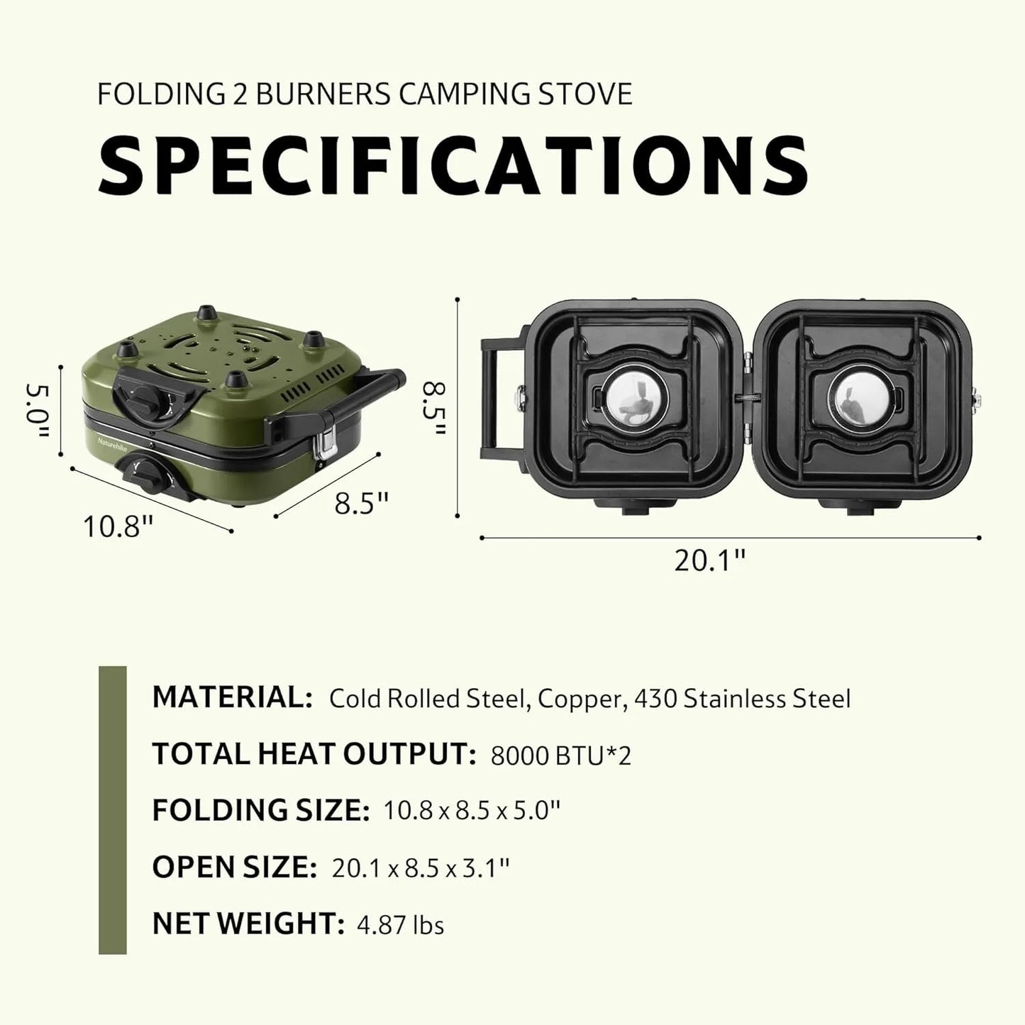 2 Burner Folding Camping Stove Portable Propane Gas Stove with Carry Bag 16000 BTU Stove Outdoor Picnic Equipment
