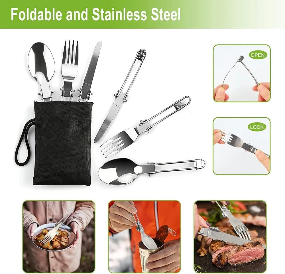 Lightweight Camping Cookware Set with Non-Stick Pan, Pot, Kettle, Plates & Utensils for 2-3 People, Portable for Backpacking, Hiking, Picnics