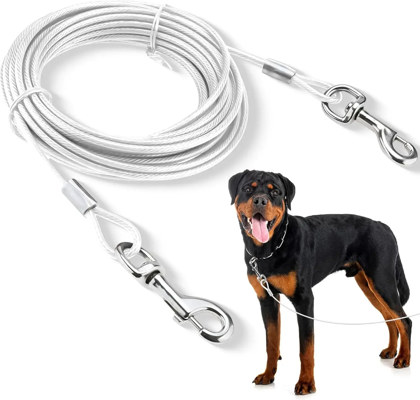 Double-Headed Dog Tie Out Cable Leash, Traction Rope with Metal Buckle, Steel Wire Anti-Rust Training Collar, Outdoor Dogs Strap
