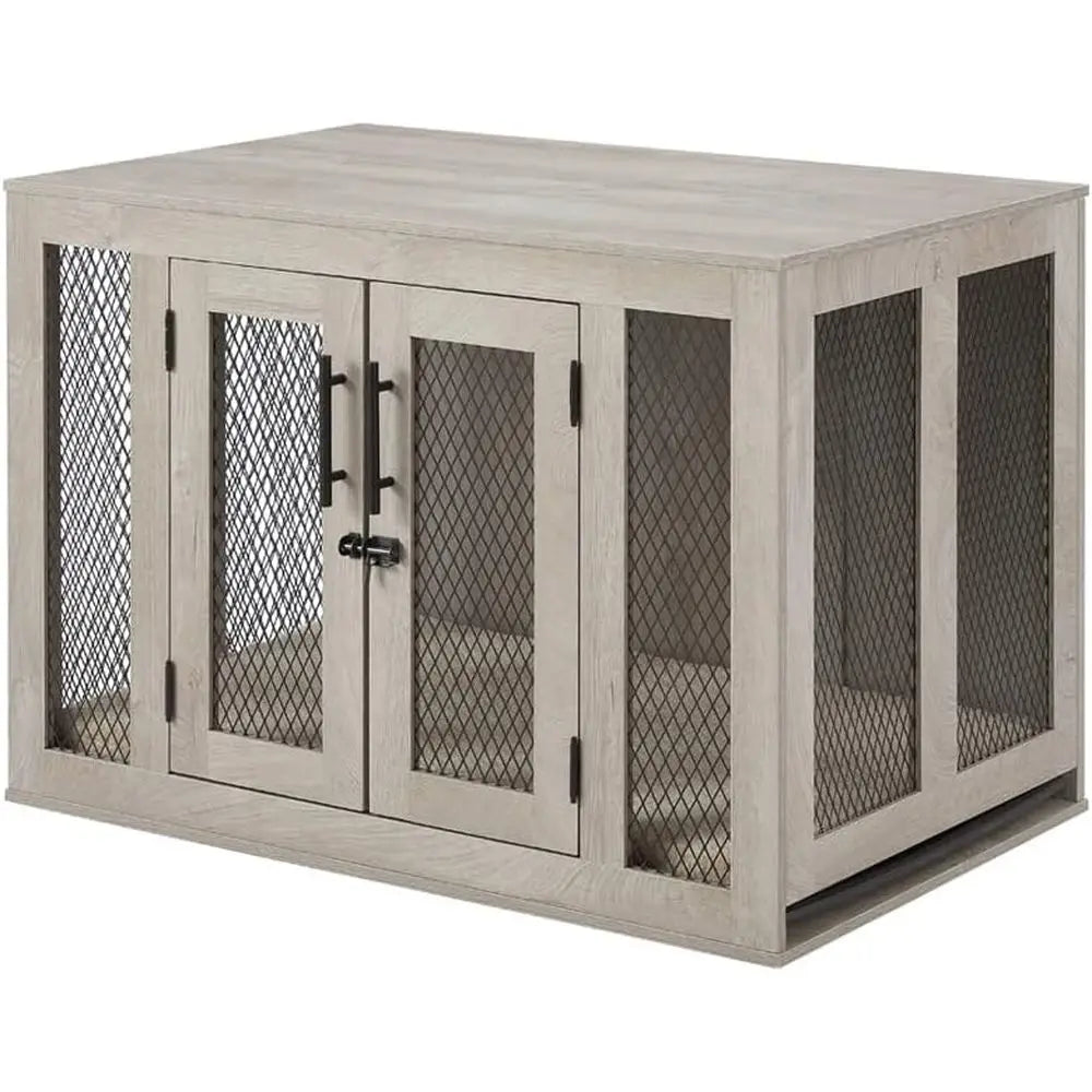 Furniture Style Dog Crate with Cushion and Tray, Mesh Dog Kennels with Double Door, End Table Dog House, Medium Crate Indoor Use