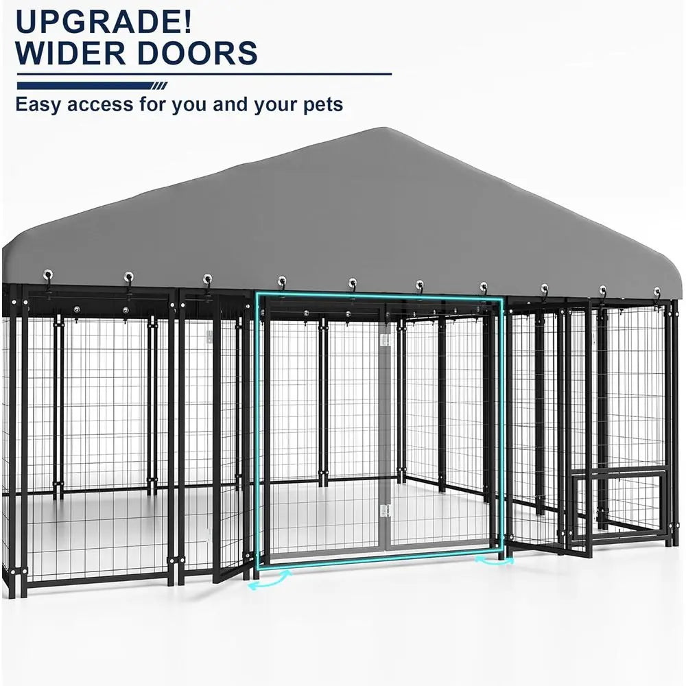 Durable Outdoor Double-Door Dog Kennel with Roof & Locking System