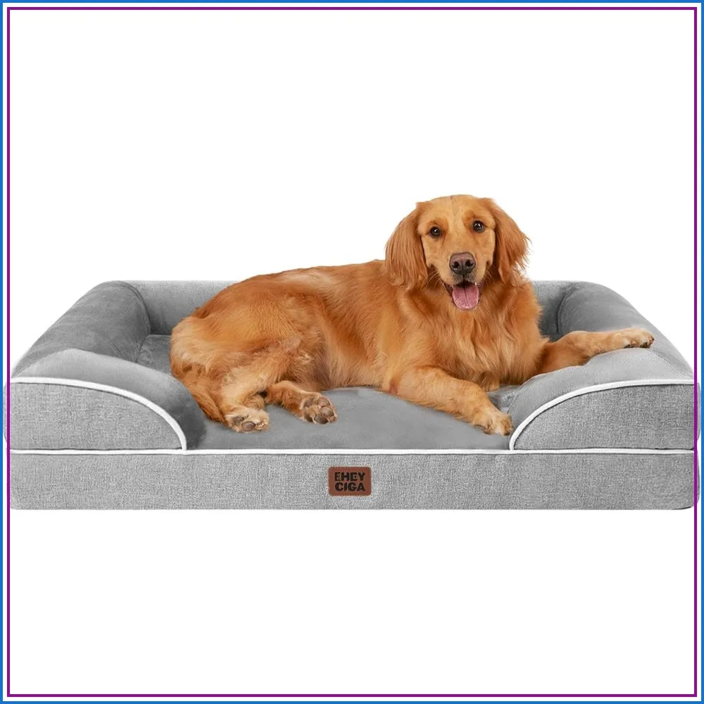 Orthopedic Dog Bed for Extra Large Dogs 44x32in, Waterproof Memory Foam XL Pet Couch with Bolsters, Washable Cover, Grey