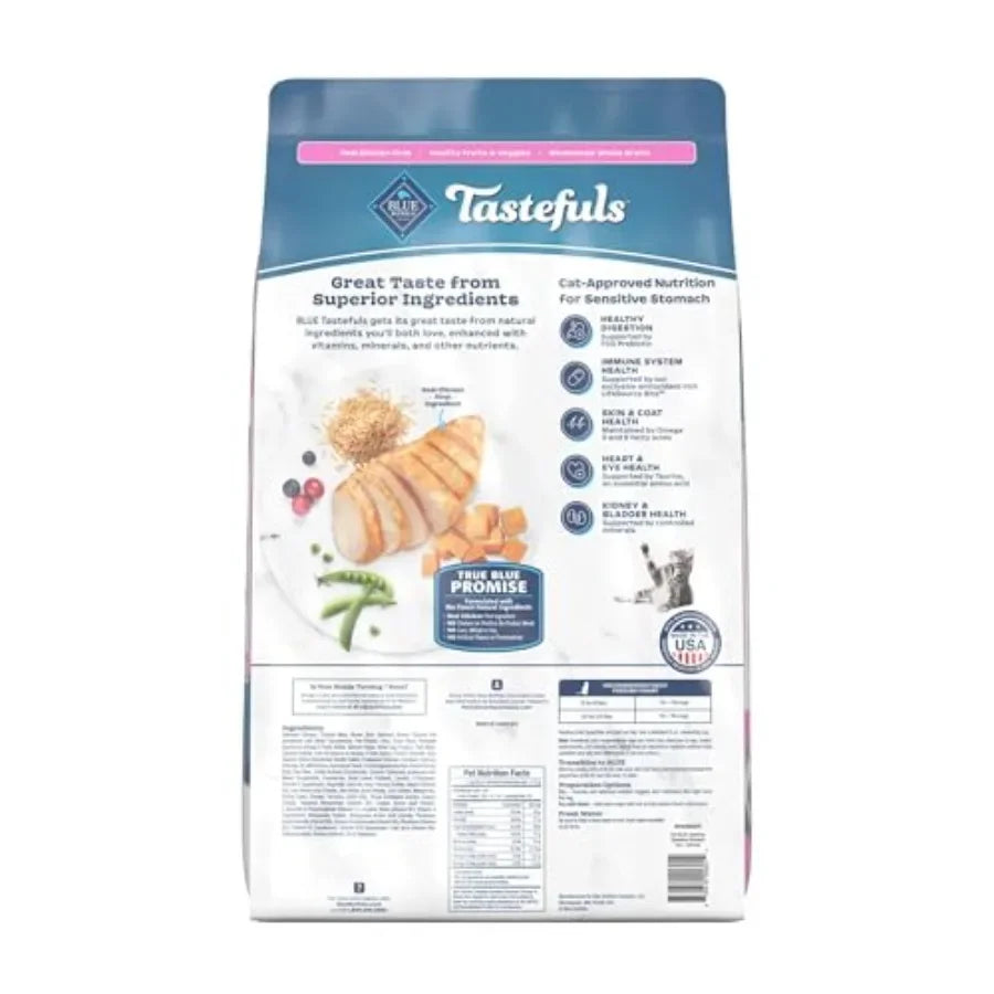 Tastefuls Chicken and Brown Rice Recipe Sensitive Stomach Adult Dry Cat Food, Real Chicken First, Deliciously Healthy