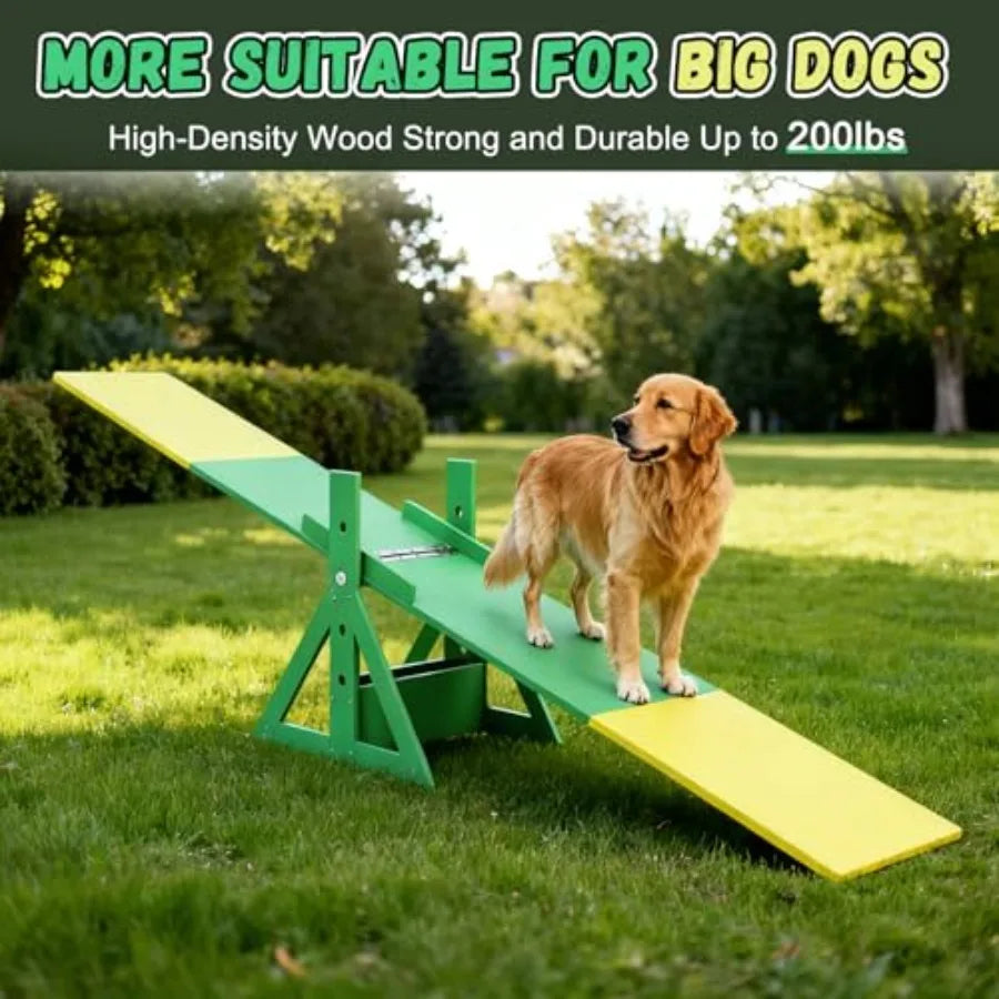 94.5 Adjustable Dog Agility Seesaw 4-Level Height Training Teeter for Small to Large Dogs Sturdy Wooden Dog Agility Equipment
