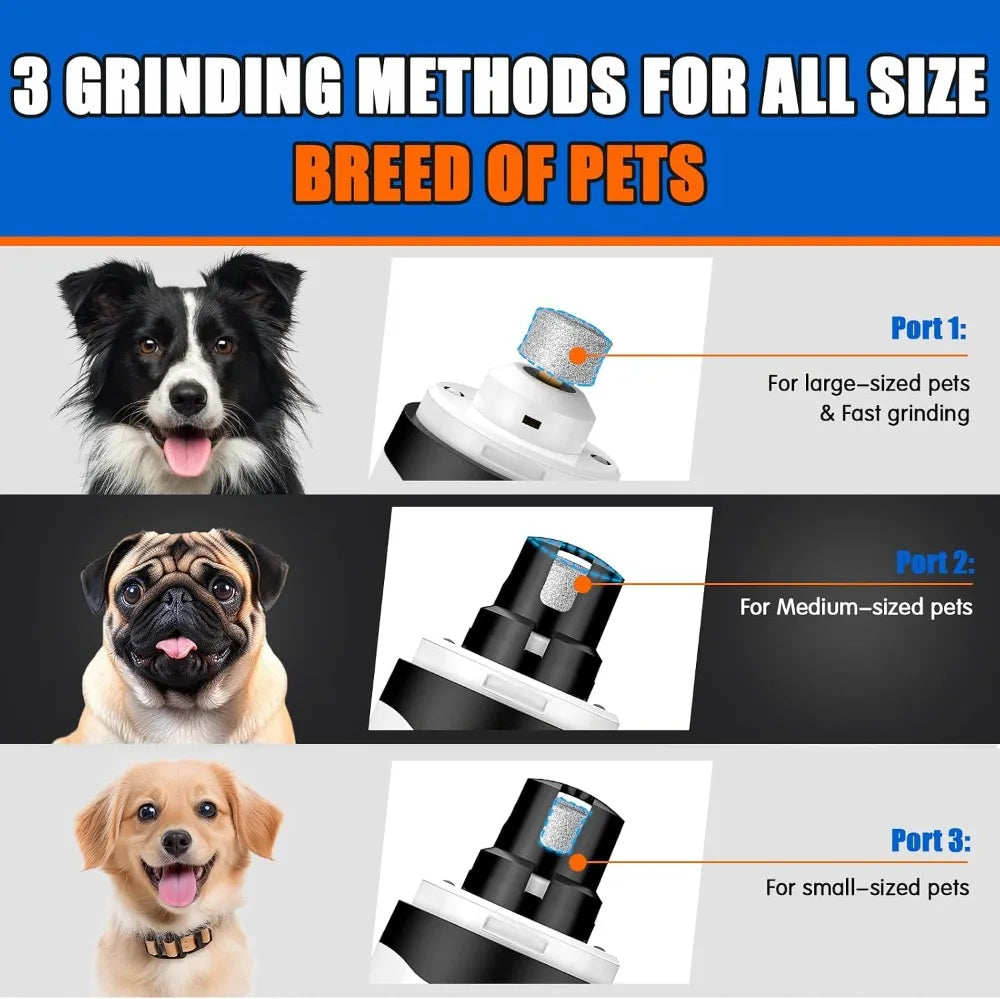 2-Speed Electric Dog Nail Grinder with LED Light, Quiet Rechargeable Pet Nail Trimmer for Small to Large Dogs & Cats, Grooming Supplies
