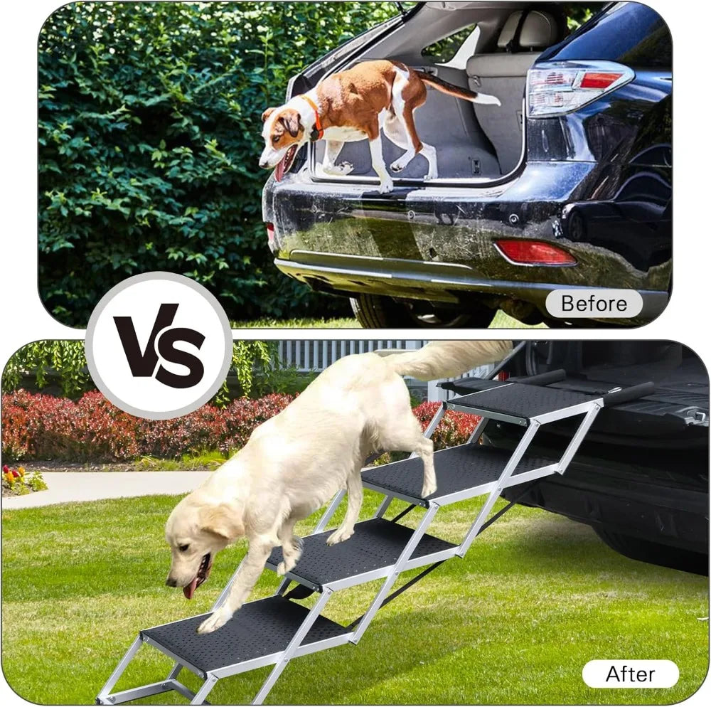 4-Step Folding Dog Stairs for Car, Aluminum, Supports Up to 250 Lbs