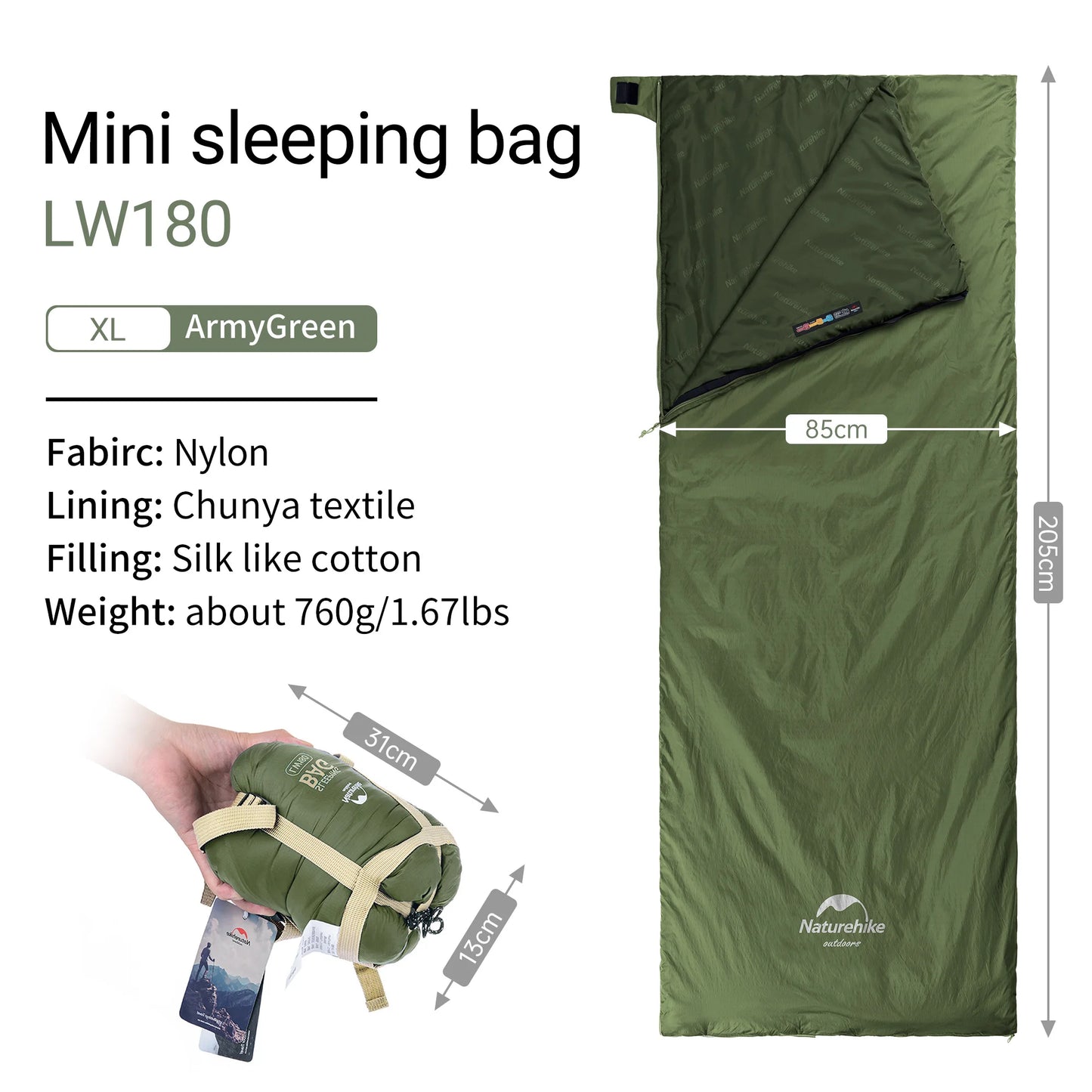 Ultralight Sleeping Bag Large LW180 Envelope Backpacking Sleeping Bag Portable Waterproof Summer Camping Sleeping Bag