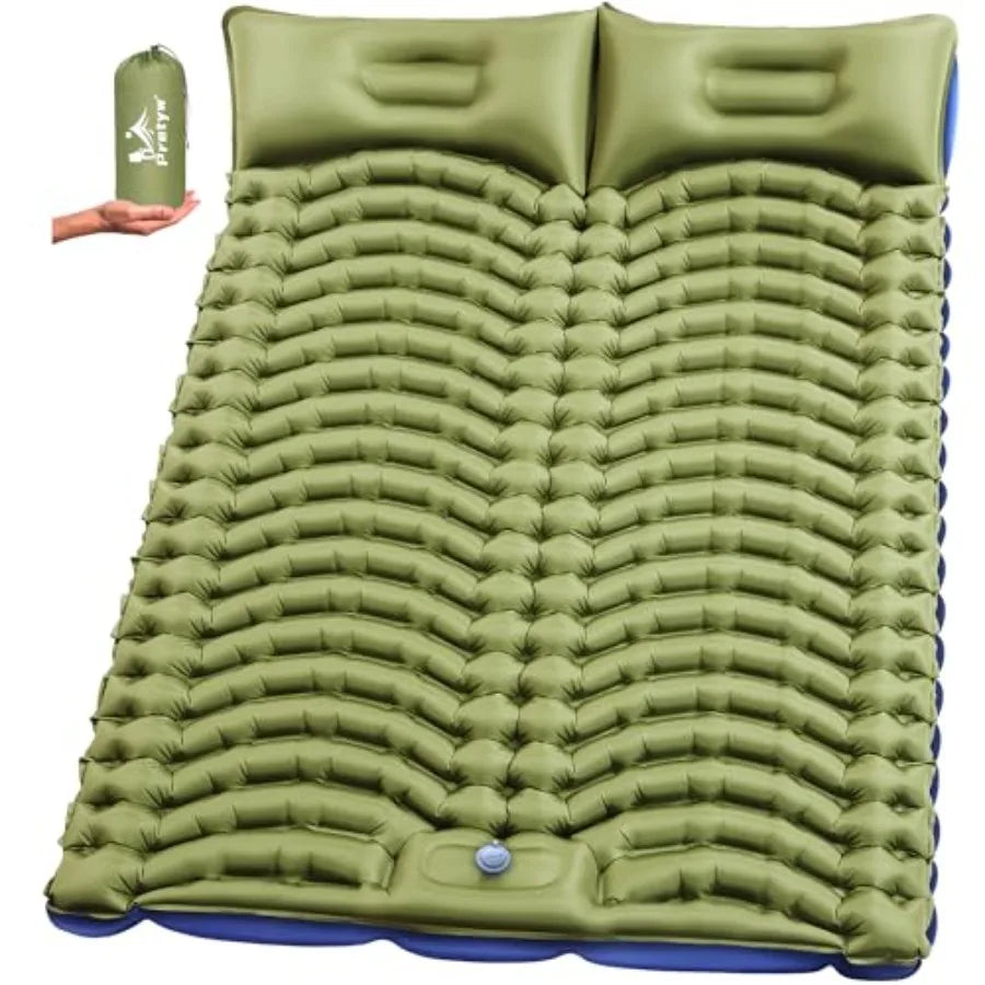 Double Sleeping Pad for Camping - Ultralight Camping Mattress with Pillow Built-in Feet Pump Compact Inflatable 2-Person Portable