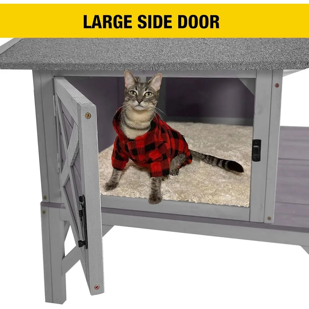 Large Wooden Outdoor Cat Shelter for All Weather Conditions