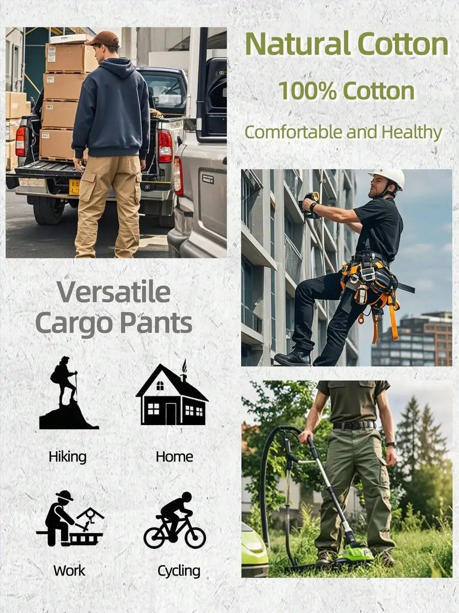 Mens Camo Cargo Pants Cotton Casual Work Hiking Pants With 8 Pockets