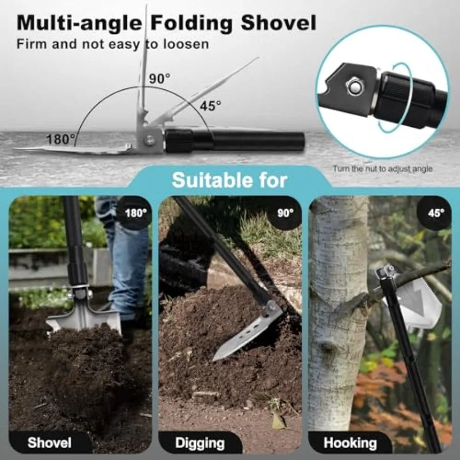 20 in 1 Multitool Survival Kit Camping Shovel Military Axe 55" Trekking Pole Foldable Spade with Portable Bag and Hatchet