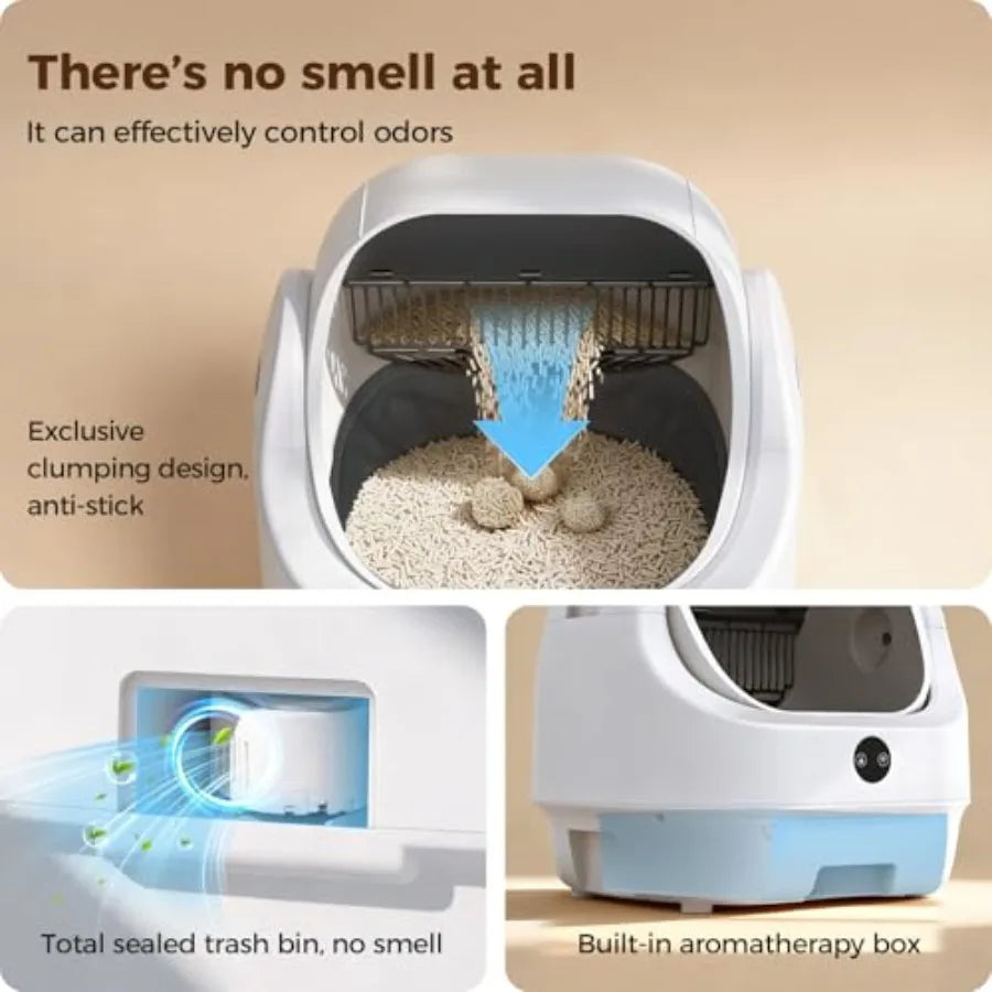 Open-Top Automatic Litter Box, Odor Control, Ready to Use, Self Cleaning Litter Box, Large Capacity with APP Control and Safety