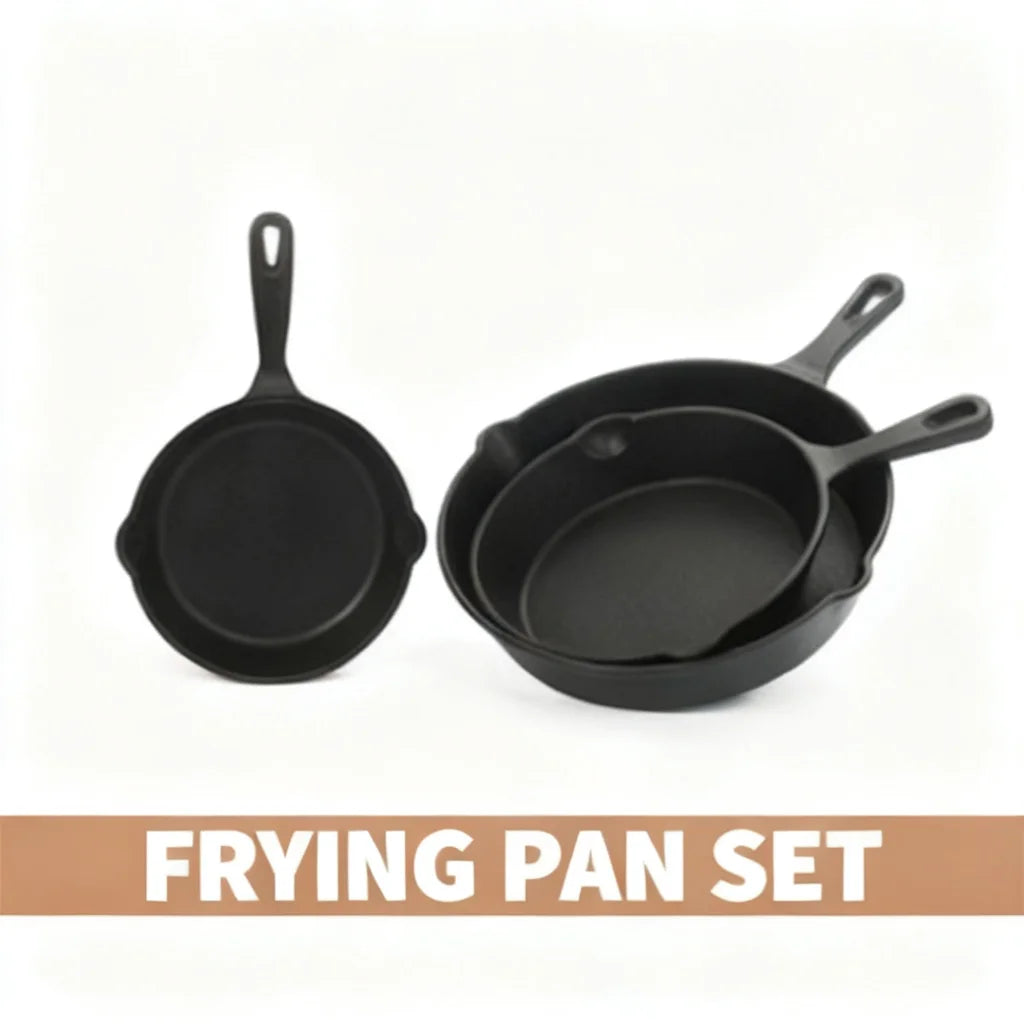 Durable Cast Iron Skillet Set 3-Piece 16cm 20cm 26cm Frying Pan Set for BBQ Grill Stove Cooking Indoor Outdoor Must Have