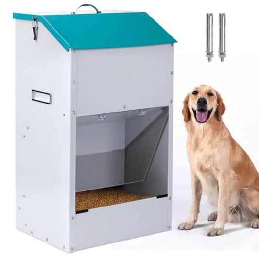 Automatic Dog Feeder for Large Dogs Outdoor 50Lbs Dog Food Dispenser Dog Feeding Station Galvanized Gravity Feeder Pet Feeder