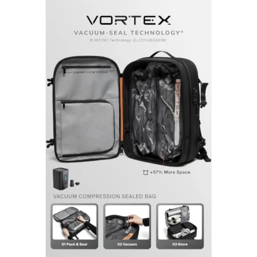 Vacuum Seal Travel Backpack 60L Expandable Air Compression System Water Resistant TSA Lock Carry-On