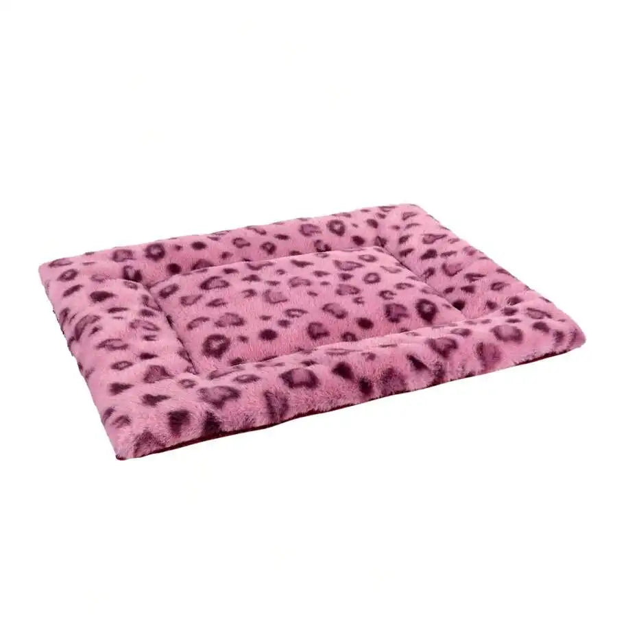 1pc Leopard Print Plush Pet Mat, Reversible Plush Pet Mat Ultra Soft Dog Cat Crate Mat Sleeping Cushion Pad Machine Washable