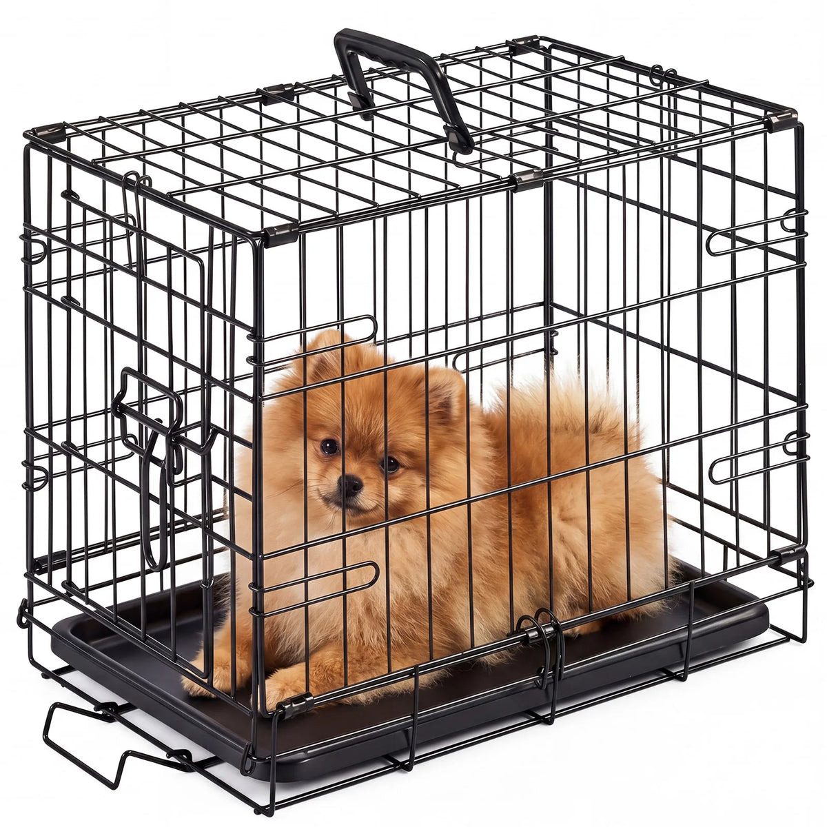 18 Inch Single-Door Dog Crate Metal Pet Kennel with Secure Lock Foldable Removable Tray for Easy Cleaning Portable Puppy Cage for Small Dogs