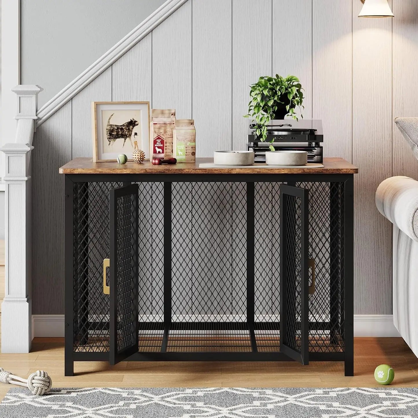48 Inch Large Dog Crate Furniture with Top Access Door, Heavy Duty Wooden Pet Cage for Medium to Large Dogs Up to 110 Lbs