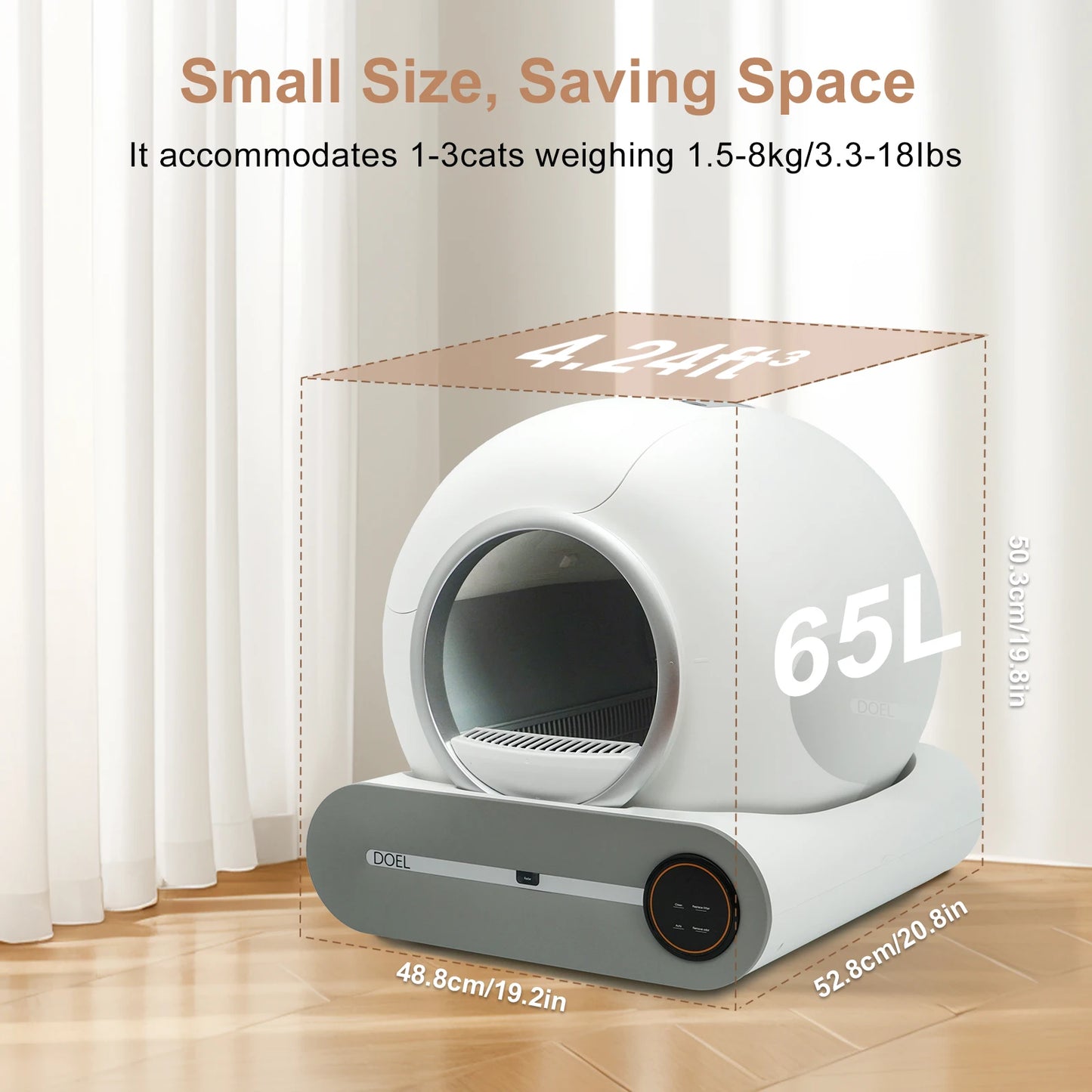 DOEL Self-Cleaning Cat Litter Box 65L Automatic Cat Litter Box w/ Trash Bag & Litter Mat Smart Cat Toilet App Control 2.4G WiFi