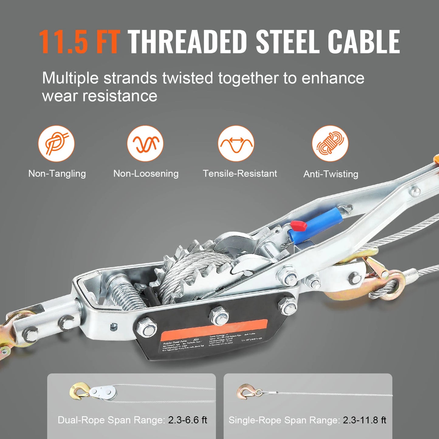 SucceBuy 5T Come Along Winch Ratchet Power Puller Tool with 11.5ft Steel Cable Automotive Hoist Cable Puller for Vehicle Rescue