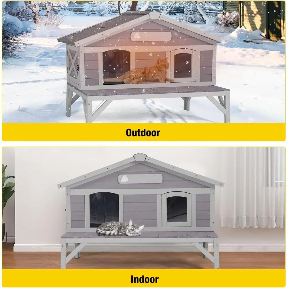 Large Wooden Outdoor Cat Shelter for All Weather Conditions