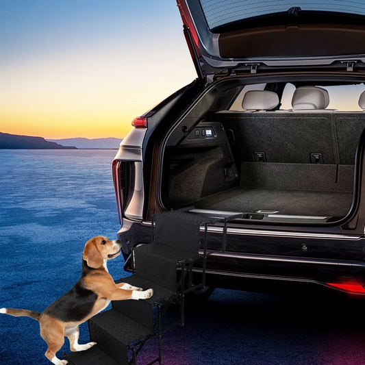 5 Steps Dog Car Ramp for Large Dog Support Up 150 Lbs Foldable Portable Dog Steps Pet Stair for High Beds Truck Car SUV