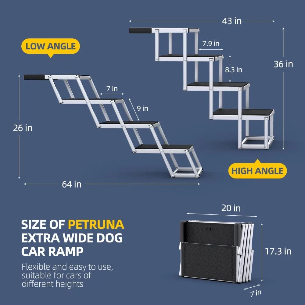 Extra Wide Dog Stairs for Large Dogs, Foldable Dog Ramp for Car With Non-Slip Surface, Dog Stairs for Cars, High Beds, Truck, SUVs