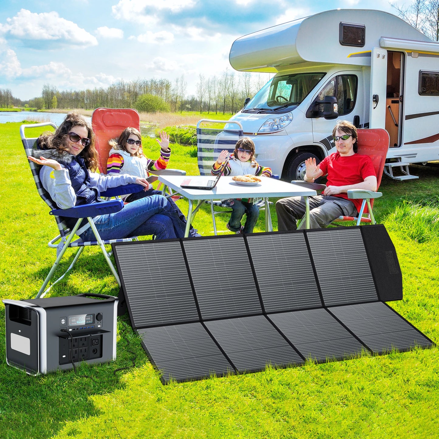 AP2000 2400W Portable Solar Generator 2048Wh LifePO4 + 400W Flexible Solar Panel Camping Travel Portable Power Station