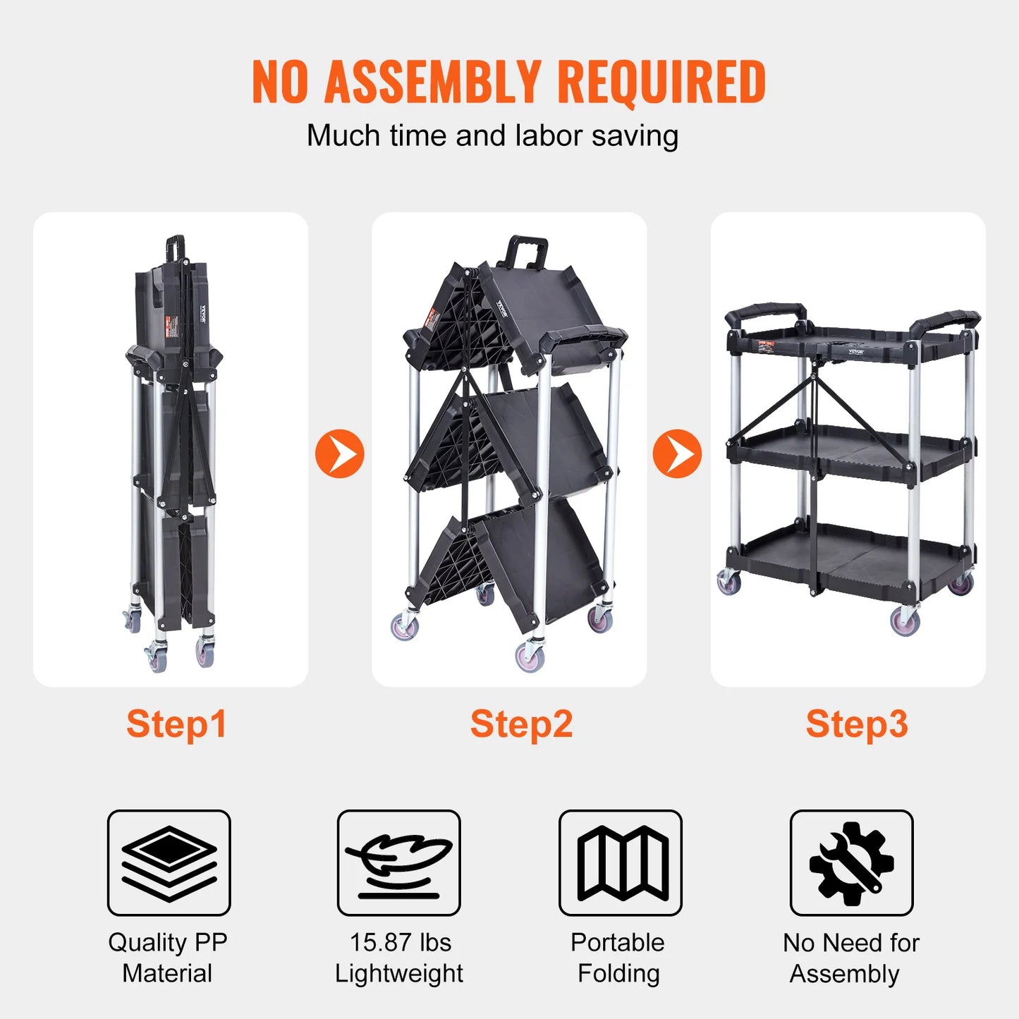 3-Tier Folding Rolling Utility Cart Storage Shelf Movable Gap Rack Serving Cart Slide Organizer for Kitchen Bathroom