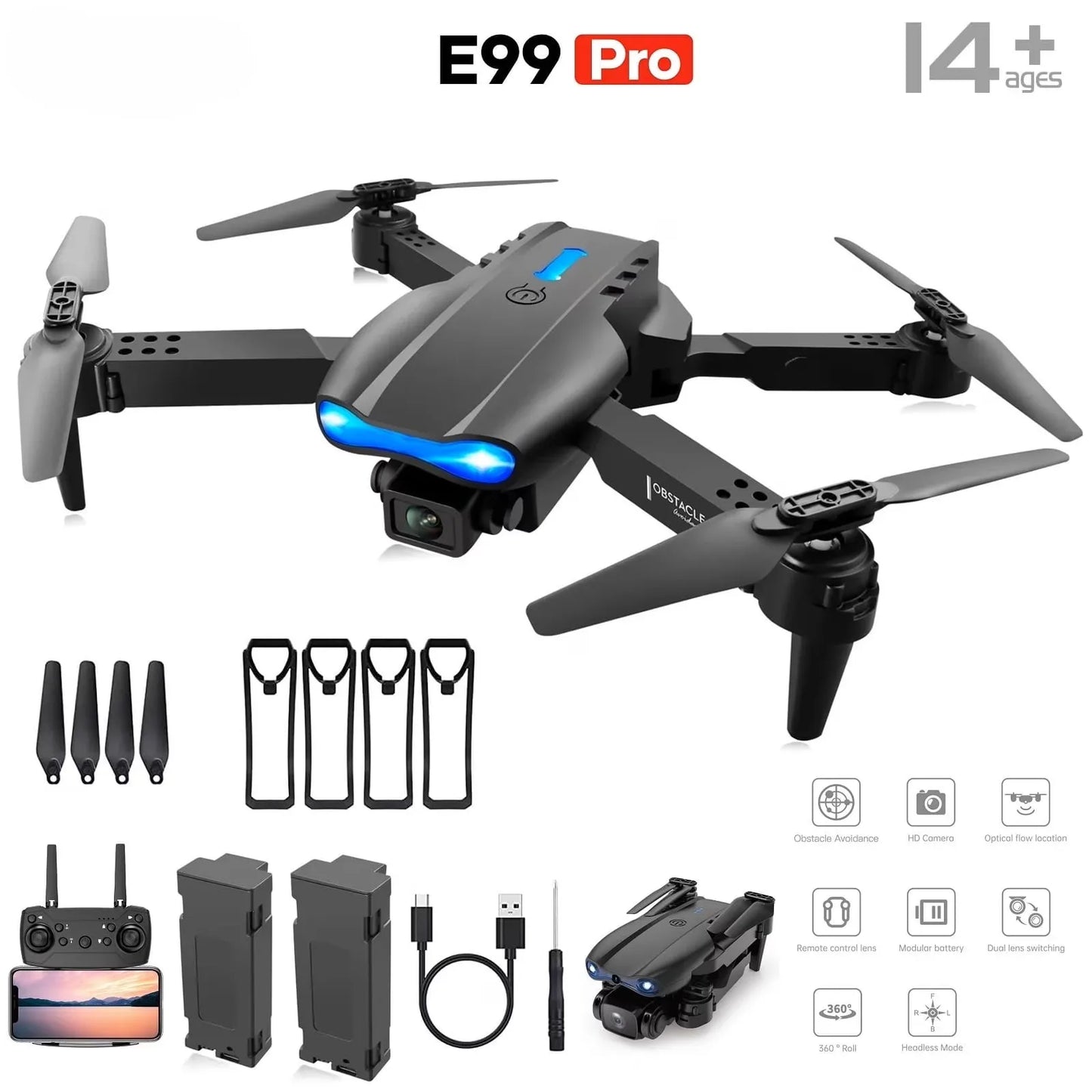 The 2026 Upgraded E88PRO MAX Foldable Drone Features Dual Cameras, Extra Batteries, an 8K Remote Control Screen, and One-Click Return-to-Home Functionality. Suitable for Beginners, It's an Ideal Holiday Gift.