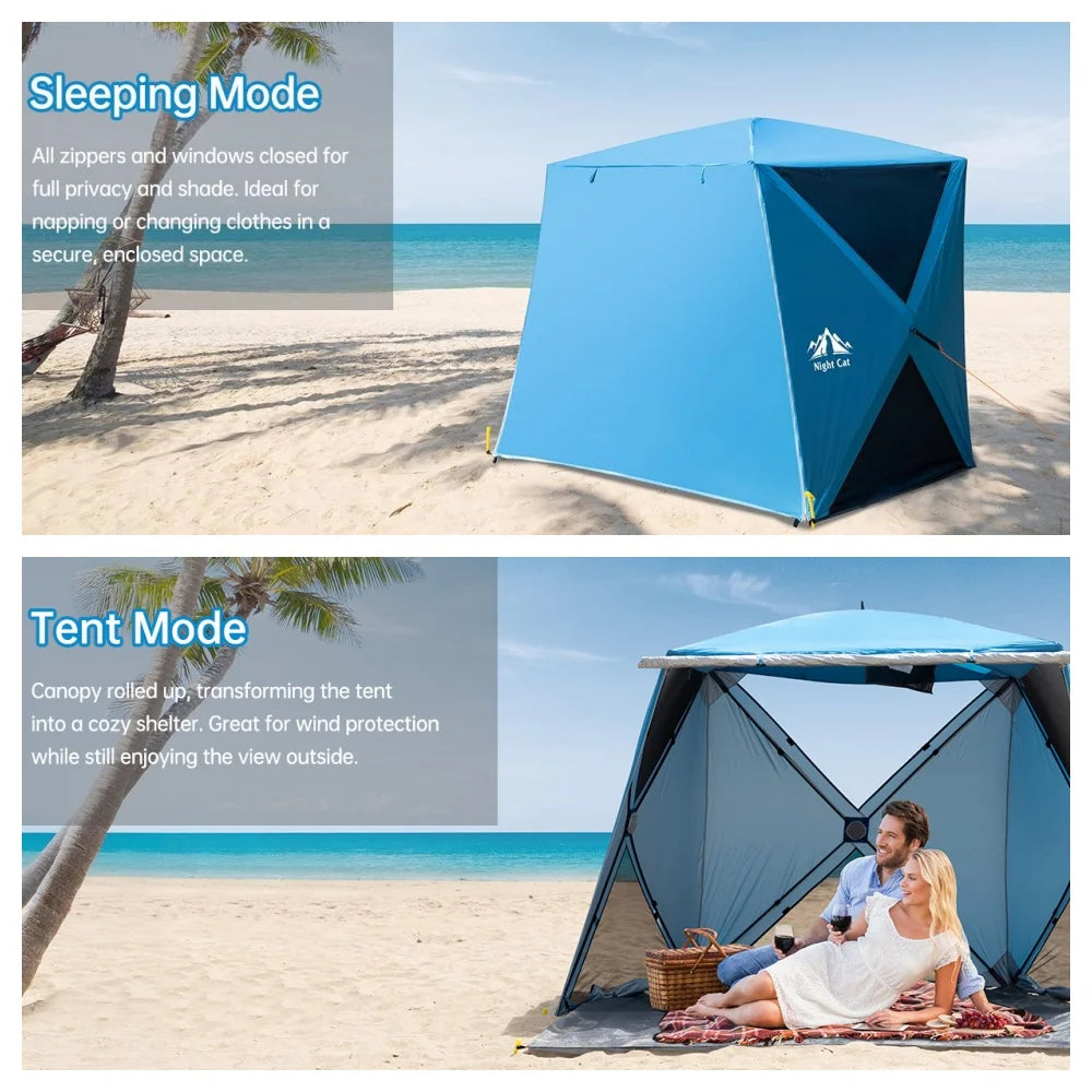 Pop-up Beach Tent: 3-4 Persons Beach Shelter with Canopy and Footprint, UPF 50+ UV Protection Backyard Camping Outdoor Canopy Poles Not Included