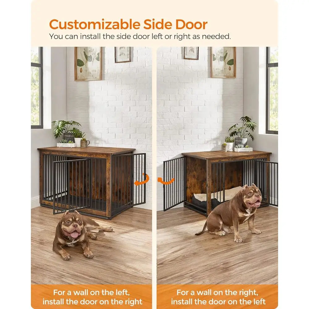 Rustic Brown 38 Dog Crate with Removable Tray, Suitable for Dogs up to 70 lbs, Double Door Kennel Furniture