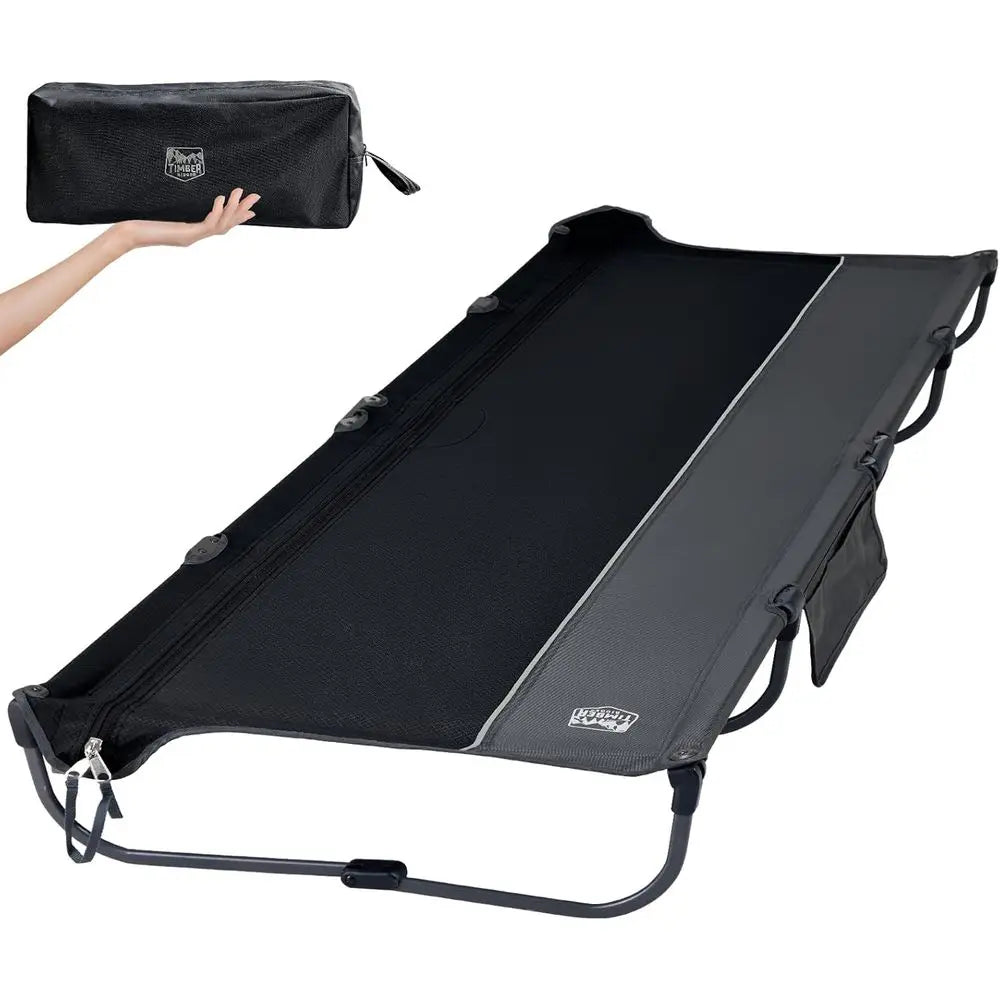 Lightweight Portable Camping Cot with Zipper Closure, Carry Bag, Supports Up to 225lbs, Black