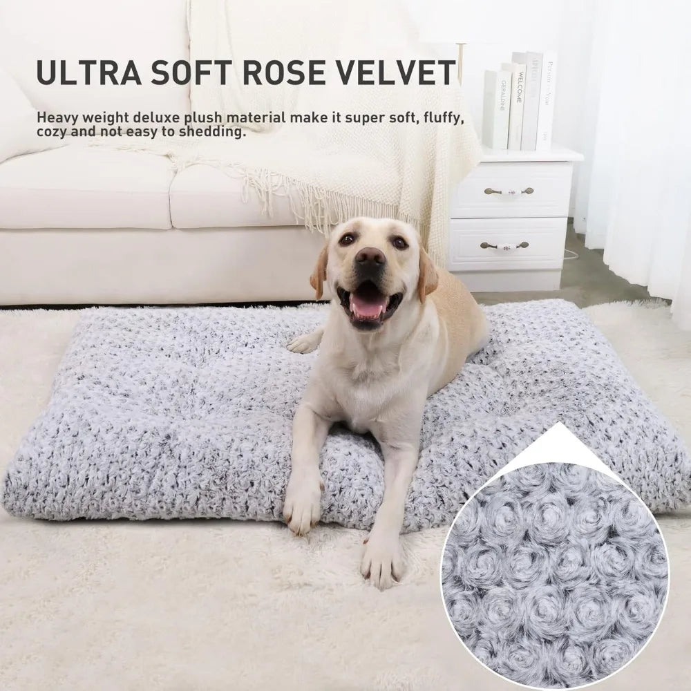 Washable Dog Bed Deluxe Plush Crate Pad Anti-Slip Pet Sleeping Mat for Large, Medium, Small Dogs, 35" x 23" Gray