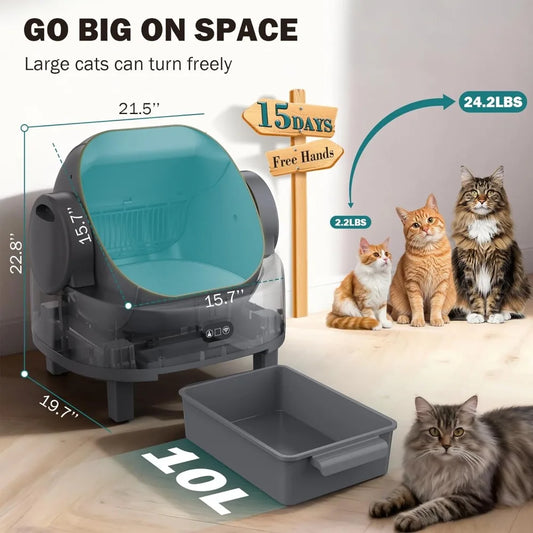 Automatic Litter Box, Open Top Large Self-Cleaning Cat Litter Box for Multi Cats, APP Control & Multiple Safety, Customized