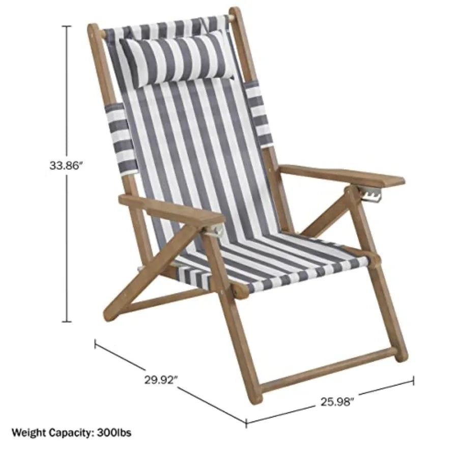 Beach Chair - Outdoor Weather-Resistant Wood Folding Chair With Backpack Straps - 4-Position Reclining Seat - Beach Essentials