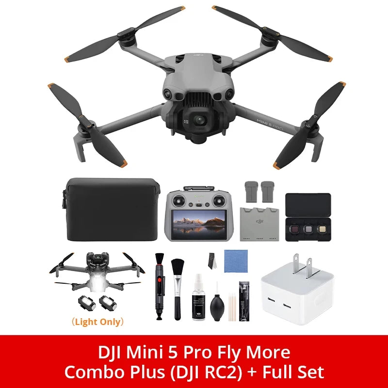 Mini 5 Pro Fly More Combo Plus FPV Drone With Camera Strobe Light & Charger & Cleaning Kit Mini Drones 4k Professional Omnidirectional Obstacle Sensing ActiveTrack