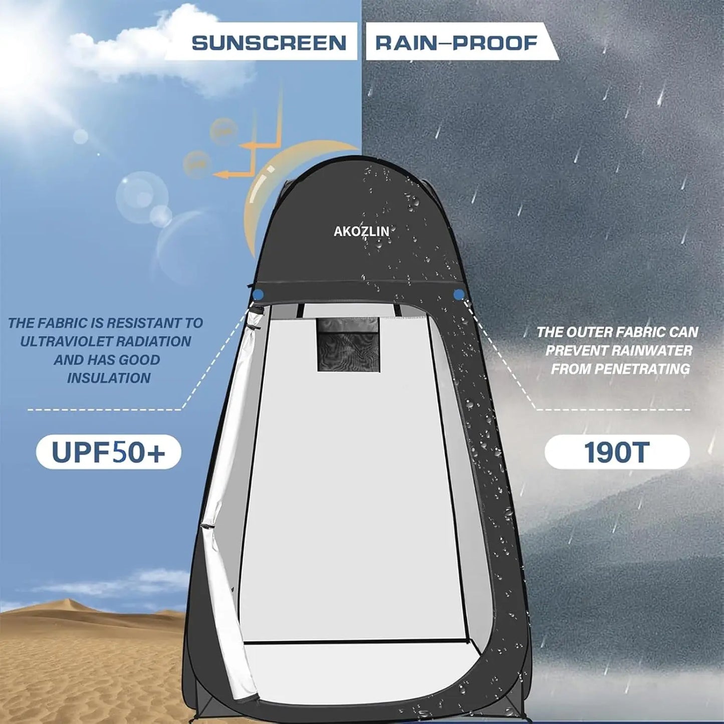 Portable Pop Up Shower Tent Instant Privacy Dressing Changing Tent Outdoor Shower Room Camp Toilet Tent with UPF 50+ Waterproof
