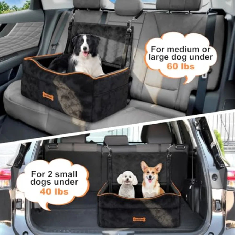 Dog Car Seat Dog Booster Seat Under 50lbs or 2 Dogs Washable Pet Car Seats with 2 Safety Easy Dogs Sofa Bed Cushion