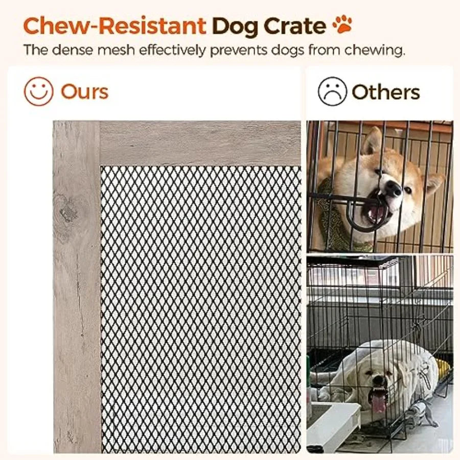 Corner Dog Crate Furniture, Wooden Dog Kennel End Table, Decorative Pet Crate Indoor Use, Furniture Style Dog House for Small to Medium Dog